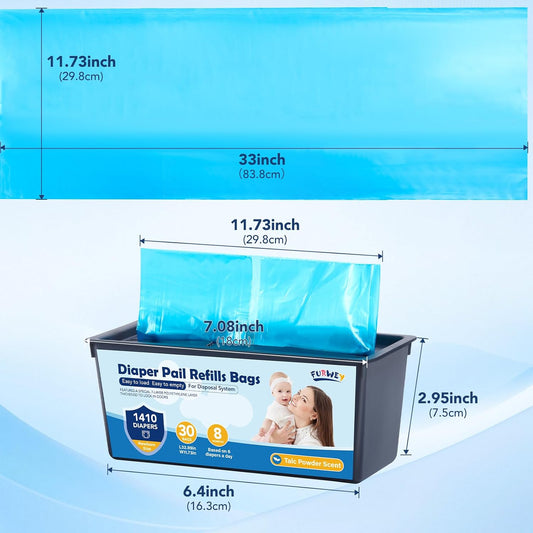 Diaper Pail Refill Bags, (120 Bags), 30 Bags Per Refill