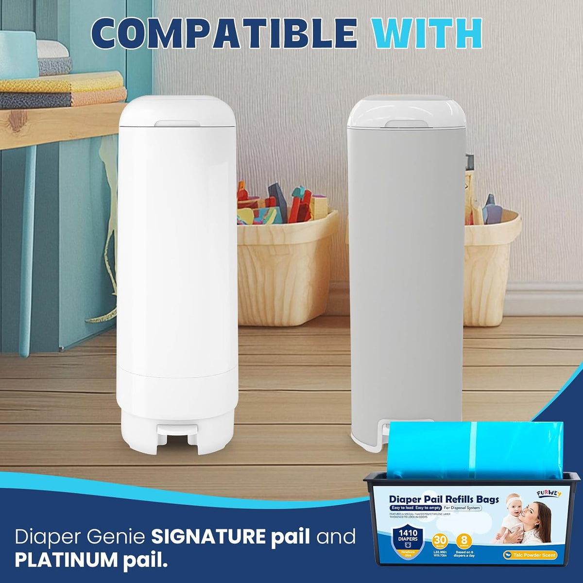 Diaper Pail Refill Bags, (120 Bags), 30 Bags Per Refill
