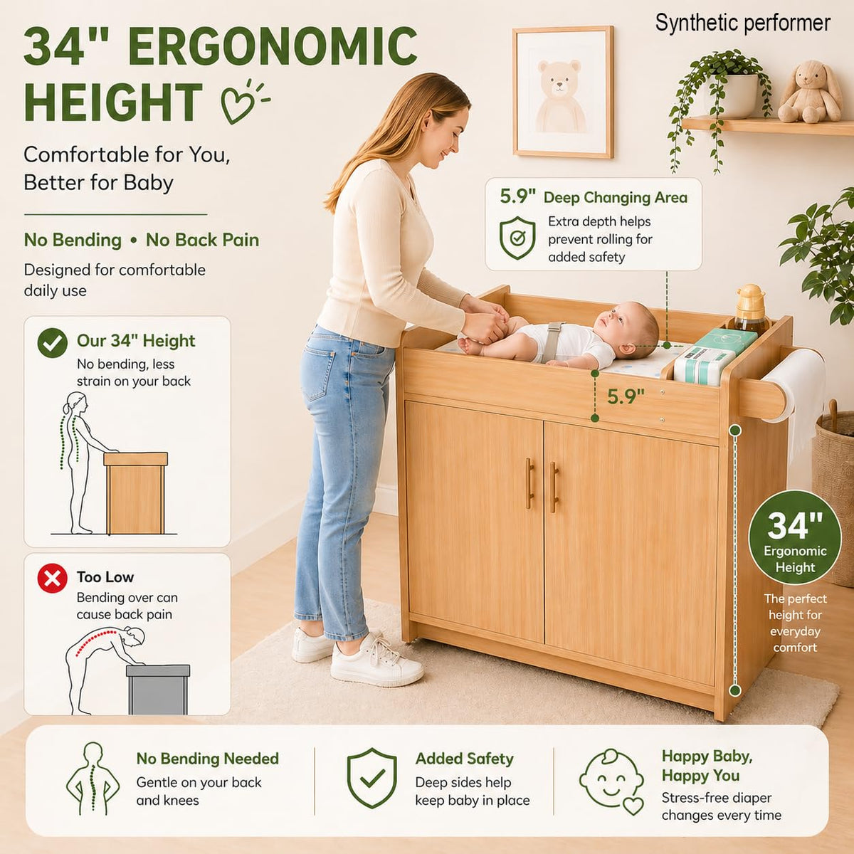 Daycare Changing Table with Storage & Machine-Washable Changing Pad