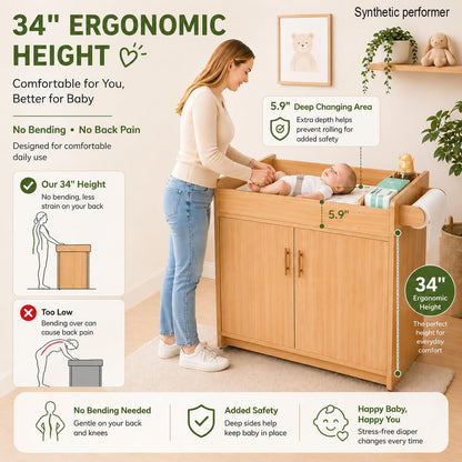 Daycare Changing Table with Storage & Machine-Washable Changing Pad