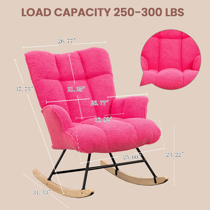 Rocking Chair Nursery Teddy Upholstered Glider Rocker Rocking Accent Chair Padded Seat with High Backrest Armchair Comfy Side Chair for Living Room Bedroom Offices (Grey Teddy)