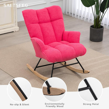 Rocking Chair Nursery Teddy Upholstered Glider Rocker Rocking Accent Chair Padded Seat with High Backrest Armchair Comfy Side Chair for Living Room Bedroom Offices (Grey Teddy)