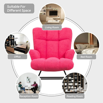 Rocking Chair Nursery Teddy Upholstered Glider Rocker Rocking Accent Chair Padded Seat with High Backrest Armchair Comfy Side Chair for Living Room Bedroom Offices (Grey Teddy)