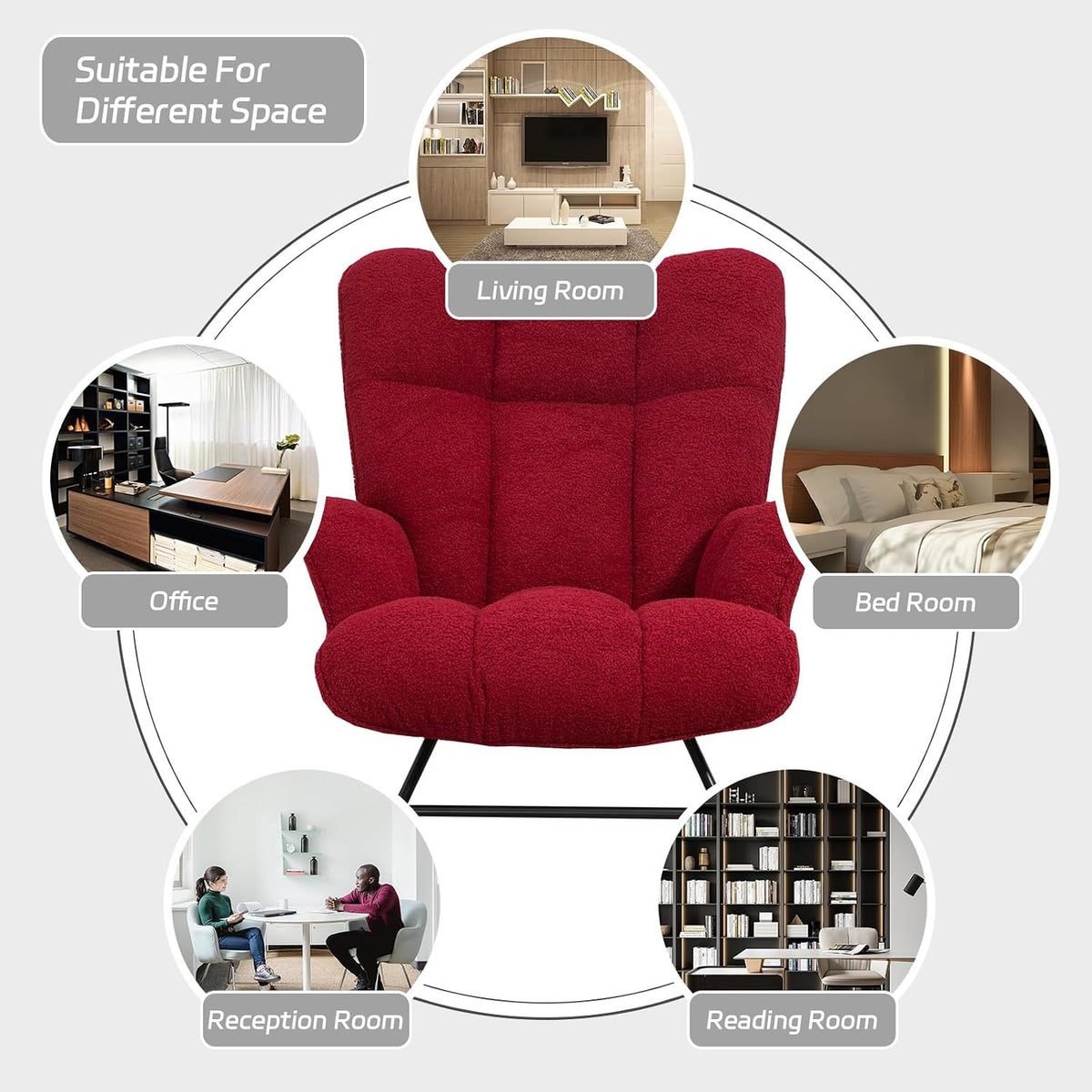 Rocking Chair Nursery Teddy Upholstered Glider Rocker Rocking Accent Chair Padded Seat with High Backrest Armchair Comfy Side Chair for Living Room Bedroom Offices (Grey Teddy)