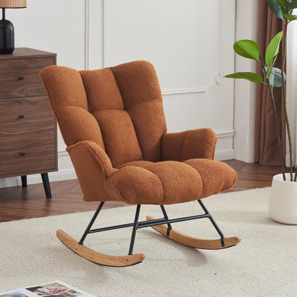 Rocking Chair Nursery Teddy Upholstered Glider Rocker Rocking Accent Chair Padded Seat with High Backrest Armchair Comfy Side Chair for Living Room Bedroom Offices (Grey Teddy)