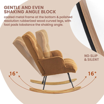 Rocking Chair Nursery Teddy Upholstered Glider Rocker Rocking Accent Chair Padded Seat with High Backrest Armchair Comfy Side Chair for Living Room Bedroom Offices (Grey Teddy)