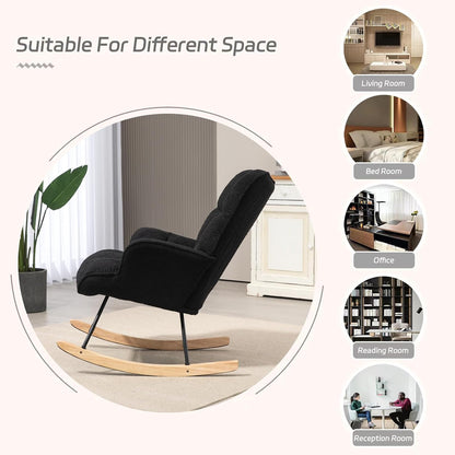 Rocking Chair Nursery Teddy Upholstered Glider Rocker Rocking Accent Chair Padded Seat with High Backrest Armchair Comfy Side Chair for Living Room Bedroom Offices (Grey Teddy)
