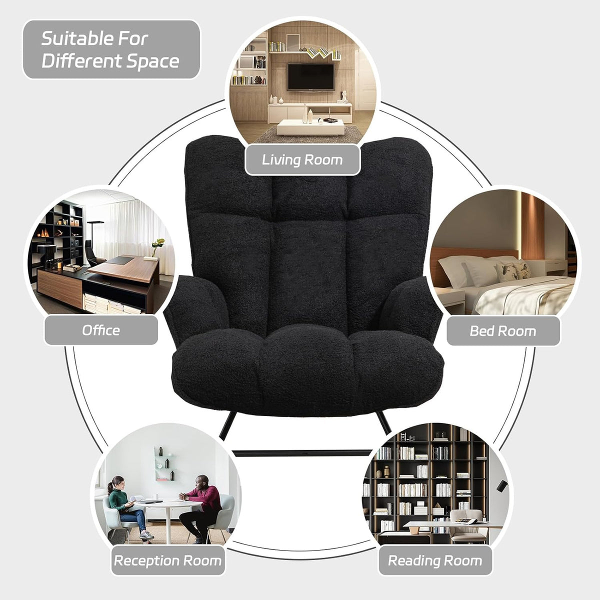 Rocking Chair Nursery Teddy Upholstered Glider Rocker Rocking Accent Chair Padded Seat with High Backrest Armchair Comfy Side Chair for Living Room Bedroom Offices (Grey Teddy)