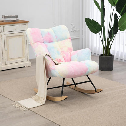 Rocking Chair Nursery Teddy Upholstered Glider Rocker Rocking Accent Chair Padded Seat with High Backrest Armchair Comfy Side Chair for Living Room Bedroom Offices (Grey Teddy)