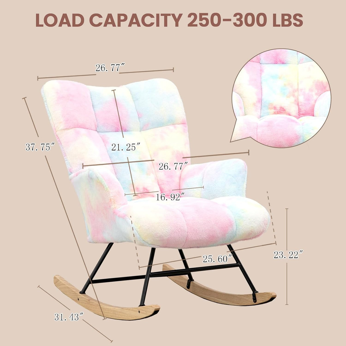 Rocking Chair Nursery Teddy Upholstered Glider Rocker Rocking Accent Chair Padded Seat with High Backrest Armchair Comfy Side Chair for Living Room Bedroom Offices (Grey Teddy)