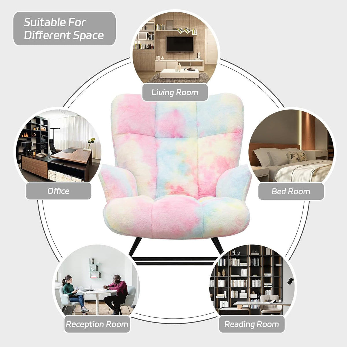 Rocking Chair Nursery Teddy Upholstered Glider Rocker Rocking Accent Chair Padded Seat with High Backrest Armchair Comfy Side Chair for Living Room Bedroom Offices (Grey Teddy)