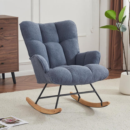 Rocking Chair Nursery Teddy Upholstered Glider Rocker Rocking Accent Chair Padded Seat with High Backrest Armchair Comfy Side Chair for Living Room Bedroom Offices (Grey Teddy)