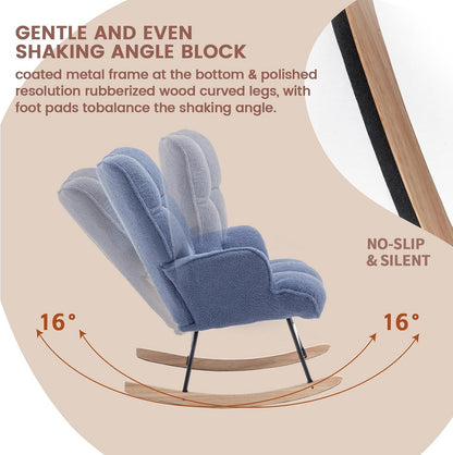 Rocking Chair Nursery Teddy Upholstered Glider Rocker Rocking Accent Chair Padded Seat with High Backrest Armchair Comfy Side Chair for Living Room Bedroom Offices (Grey Teddy)