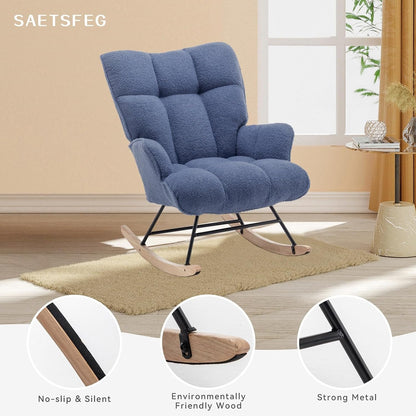 Rocking Chair Nursery Teddy Upholstered Glider Rocker Rocking Accent Chair Padded Seat with High Backrest Armchair Comfy Side Chair for Living Room Bedroom Offices (Grey Teddy)