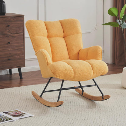 Rocking Chair Nursery Teddy Upholstered Glider Rocker Rocking Accent Chair Padded Seat with High Backrest Armchair Comfy Side Chair for Living Room Bedroom Offices (Grey Teddy)