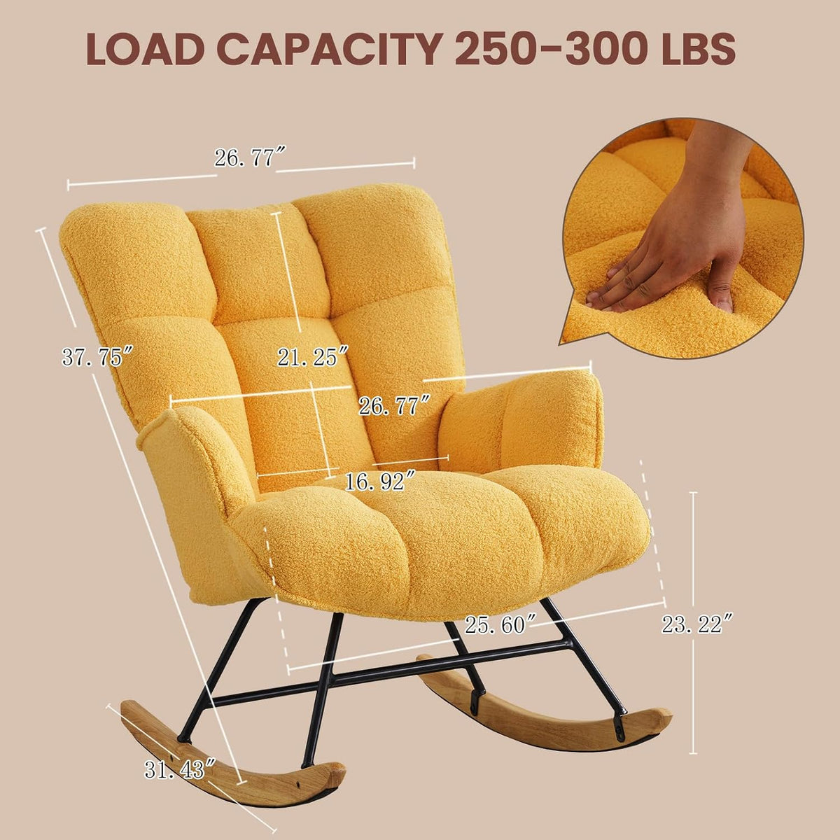 Rocking Chair Nursery Teddy Upholstered Glider Rocker Rocking Accent Chair Padded Seat with High Backrest Armchair Comfy Side Chair for Living Room Bedroom Offices (Grey Teddy)