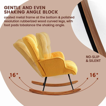 Rocking Chair Nursery Teddy Upholstered Glider Rocker Rocking Accent Chair Padded Seat with High Backrest Armchair Comfy Side Chair for Living Room Bedroom Offices (Grey Teddy)