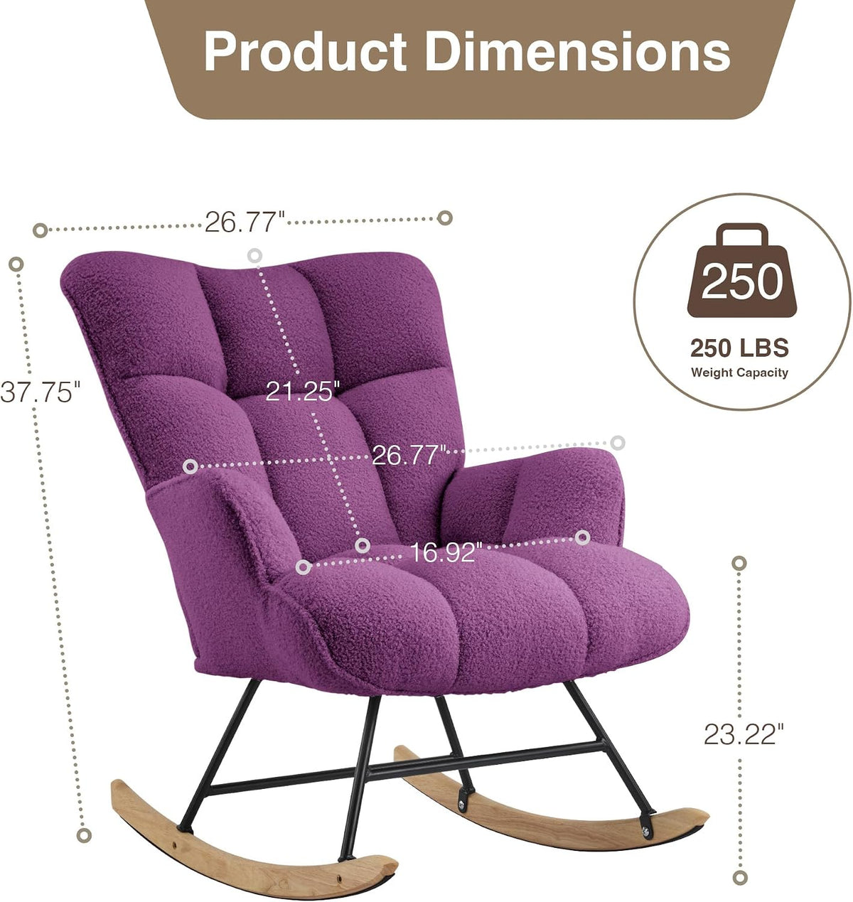 Rocking Chair Nursery Teddy Upholstered Glider Rocker Rocking Accent Chair Padded Seat with High Backrest Armchair Comfy Side Chair for Living Room Bedroom Offices (Grey Teddy)