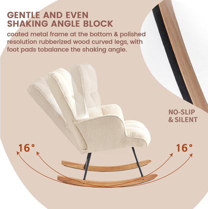 Rocking Chair Nursery Teddy Upholstered Glider Rocker Rocking Accent Chair Padded Seat with High Backrest Armchair Comfy Side Chair for Living Room Bedroom Offices (Grey Teddy)