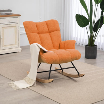 Rocking Chair Nursery Teddy Upholstered Glider Rocker Rocking Accent Chair Padded Seat with High Backrest Armchair Comfy Side Chair for Living Room Bedroom Offices (Grey Teddy)