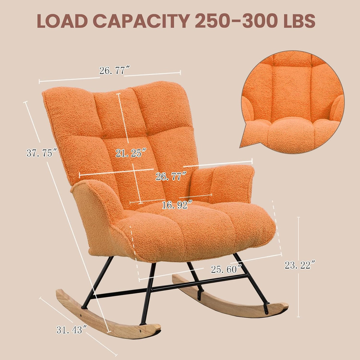 Rocking Chair Nursery Teddy Upholstered Glider Rocker Rocking Accent Chair Padded Seat with High Backrest Armchair Comfy Side Chair for Living Room Bedroom Offices (Grey Teddy)