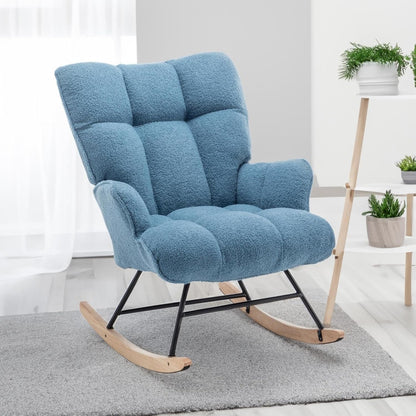 Rocking Chair Nursery Teddy Upholstered Glider Rocker Rocking Accent Chair Padded Seat with High Backrest Armchair Comfy Side Chair for Living Room Bedroom Offices (Grey Teddy)