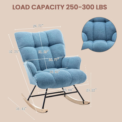 Rocking Chair Nursery Teddy Upholstered Glider Rocker Rocking Accent Chair Padded Seat with High Backrest Armchair Comfy Side Chair for Living Room Bedroom Offices (Grey Teddy)
