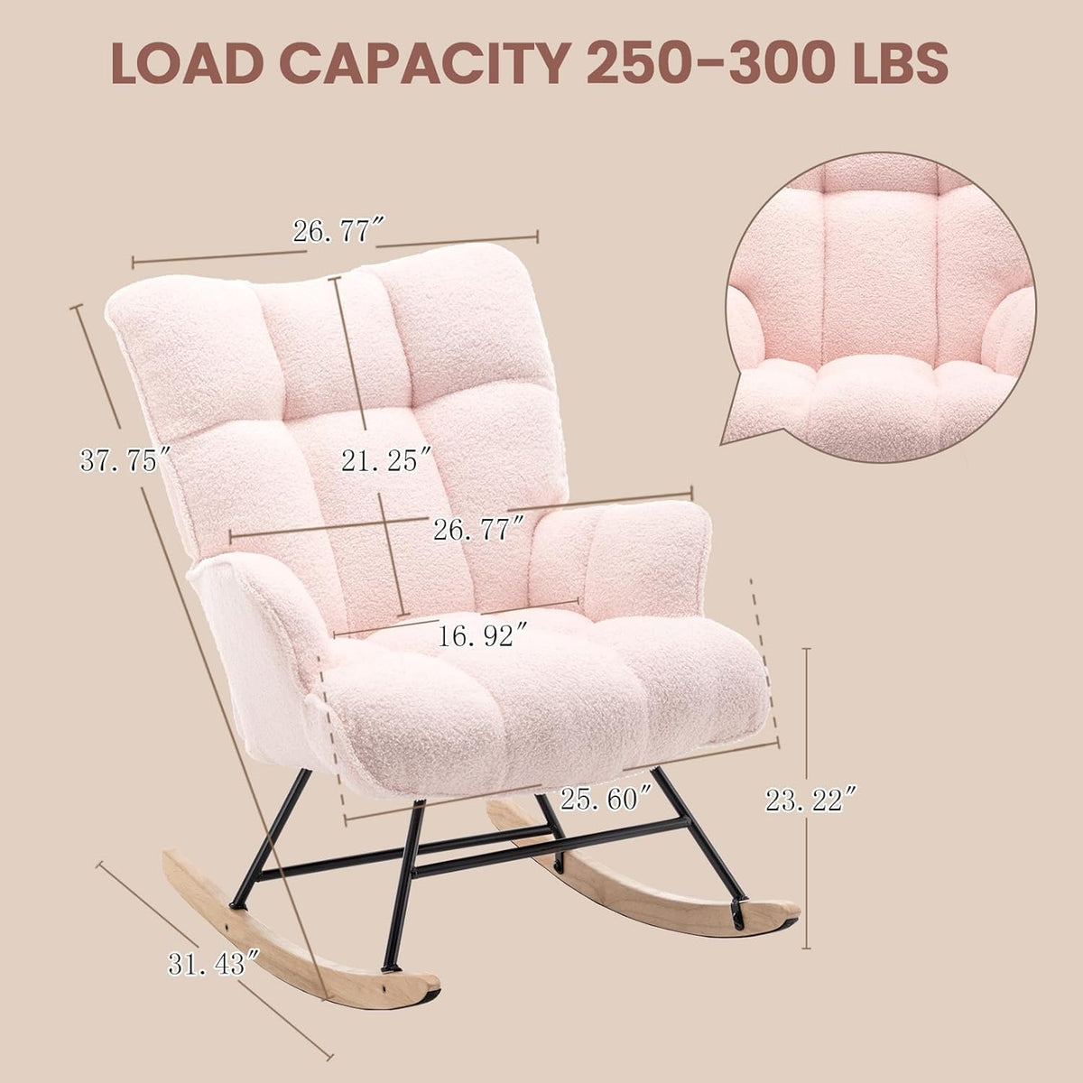 Rocking Chair Nursery Teddy Upholstered Glider Rocker Rocking Accent Chair Padded Seat with High Backrest Armchair Comfy Side Chair for Living Room Bedroom Offices (Grey Teddy)