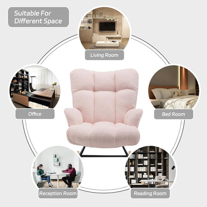Rocking Chair Nursery Teddy Upholstered Glider Rocker Rocking Accent Chair Padded Seat with High Backrest Armchair Comfy Side Chair for Living Room Bedroom Offices (Grey Teddy)