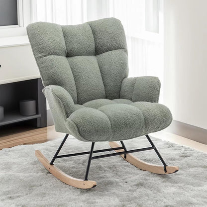 Rocking Chair Nursery Teddy Upholstered Glider Rocker Rocking Accent Chair Padded Seat with High Backrest Armchair Comfy Side Chair for Living Room Bedroom Offices (Grey Teddy)
