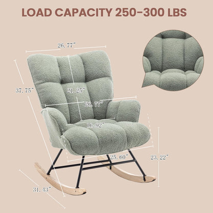 Rocking Chair Nursery Teddy Upholstered Glider Rocker Rocking Accent Chair Padded Seat with High Backrest Armchair Comfy Side Chair for Living Room Bedroom Offices (Grey Teddy)