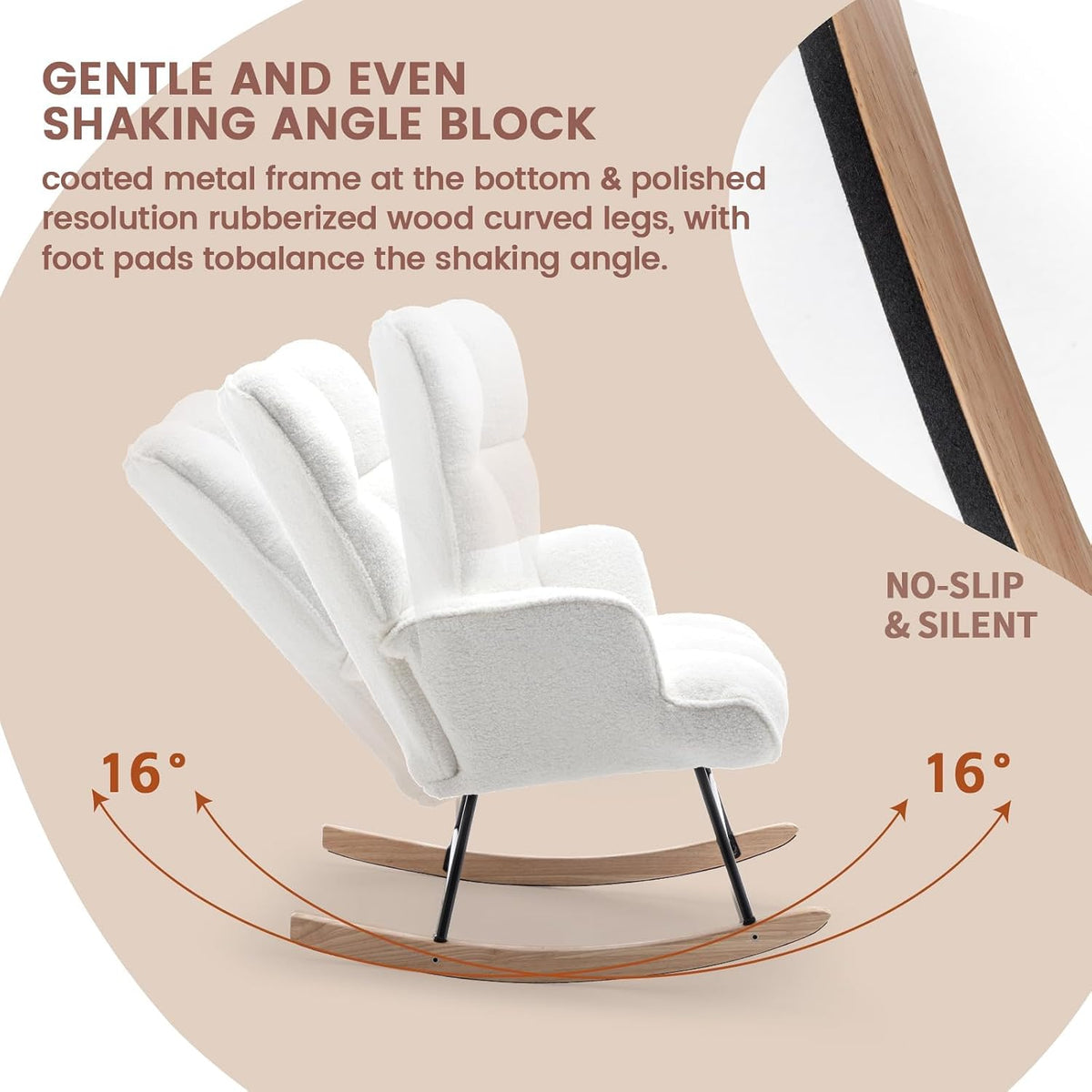 Rocking Chair Nursery Teddy Upholstered Glider Rocker Rocking Accent Chair Padded Seat with High Backrest Armchair Comfy Side Chair for Living Room Bedroom Offices (Grey Teddy)