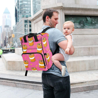 Diaper Bag Backpack, Multifunction Travel Bag for Moms Dads, Baby Changing Bag with Insulted Pockets, Stroller Straps and Side Bottle Pockets Orange Drink Pattern