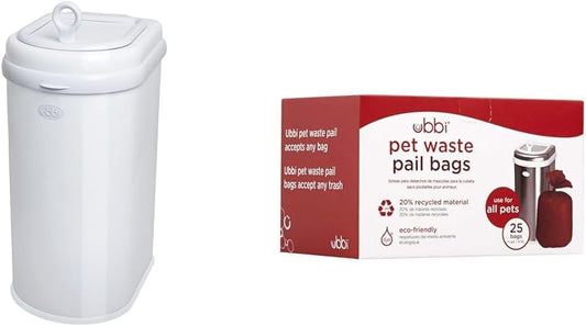 Pet Waste Pail, White + 25 Count Bags
