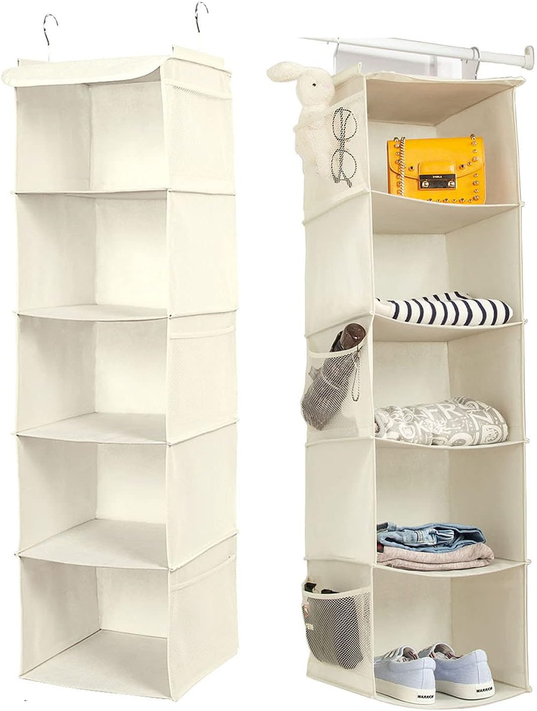 2 Pack 6 Shelves Hanging Closet Organizer with 2 Drawer, Hanging Storage with 4 Side Pockets for Clothes Shoes, 43.5"x12"x12"(Gray)