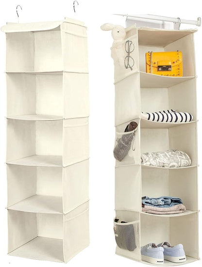 2 Pack 6 Shelves Hanging Closet Organizer with 2 Drawer, Hanging Storage with 4 Side Pockets for Clothes Shoes, 43.5"x12"x12"(Gray)