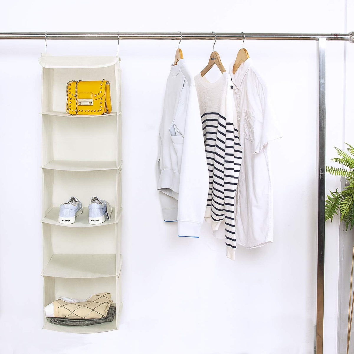 2 Pack 6 Shelves Hanging Closet Organizer with 2 Drawer, Hanging Storage with 4 Side Pockets for Clothes Shoes, 43.5"x12"x12"(Gray)