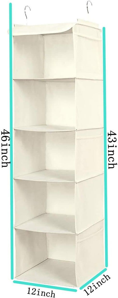 2 Pack 6 Shelves Hanging Closet Organizer with 2 Drawer, Hanging Storage with 4 Side Pockets for Clothes Shoes, 43.5"x12"x12"(Gray)