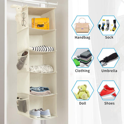 2 Pack 6 Shelves Hanging Closet Organizer with 2 Drawer, Hanging Storage with 4 Side Pockets for Clothes Shoes, 43.5"x12"x12"(Gray)
