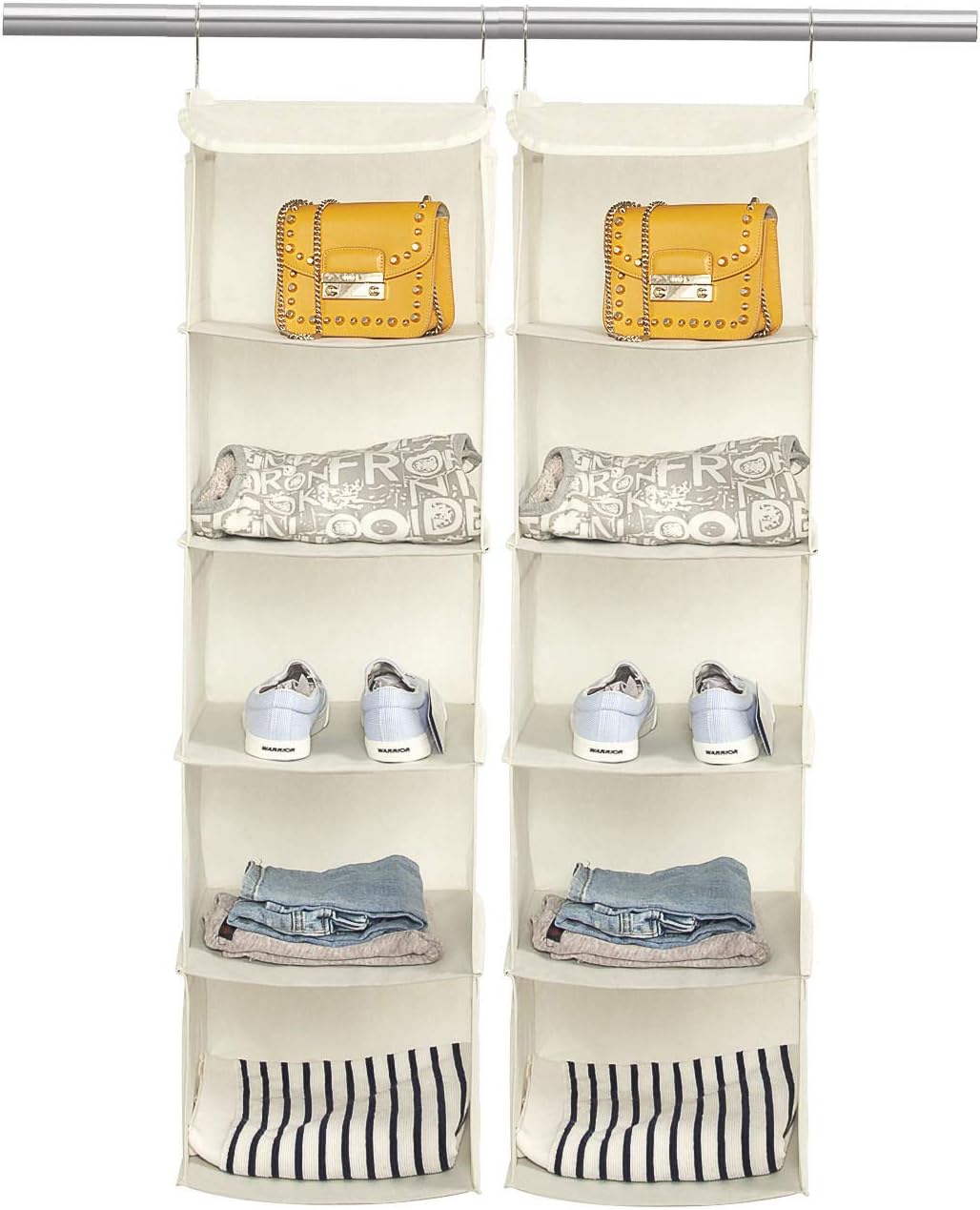 2 Pack 6 Shelves Hanging Closet Organizer with 2 Drawer, Hanging Storage with 4 Side Pockets for Clothes Shoes, 43.5"x12"x12"(Gray)
