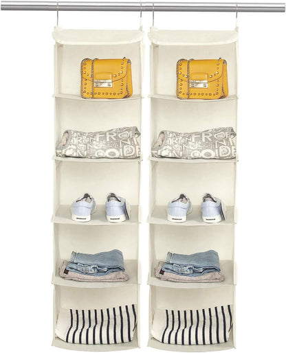 2 Pack 6 Shelves Hanging Closet Organizer with 2 Drawer, Hanging Storage with 4 Side Pockets for Clothes Shoes, 43.5"x12"x12"(Gray)
