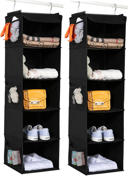 2 Pack 6 Shelves Hanging Closet Organizer with 2 Drawer, Hanging Storage with 4 Side Pockets for Clothes Shoes, 43.5"x12"x12"(Gray)