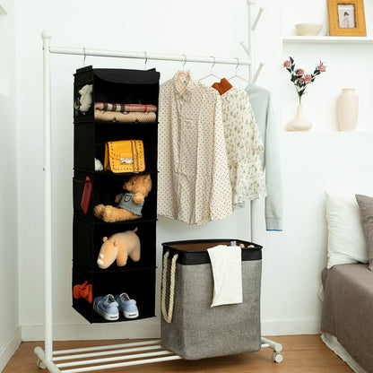 2 Pack 6 Shelves Hanging Closet Organizer with 2 Drawer, Hanging Storage with 4 Side Pockets for Clothes Shoes, 43.5"x12"x12"(Gray)