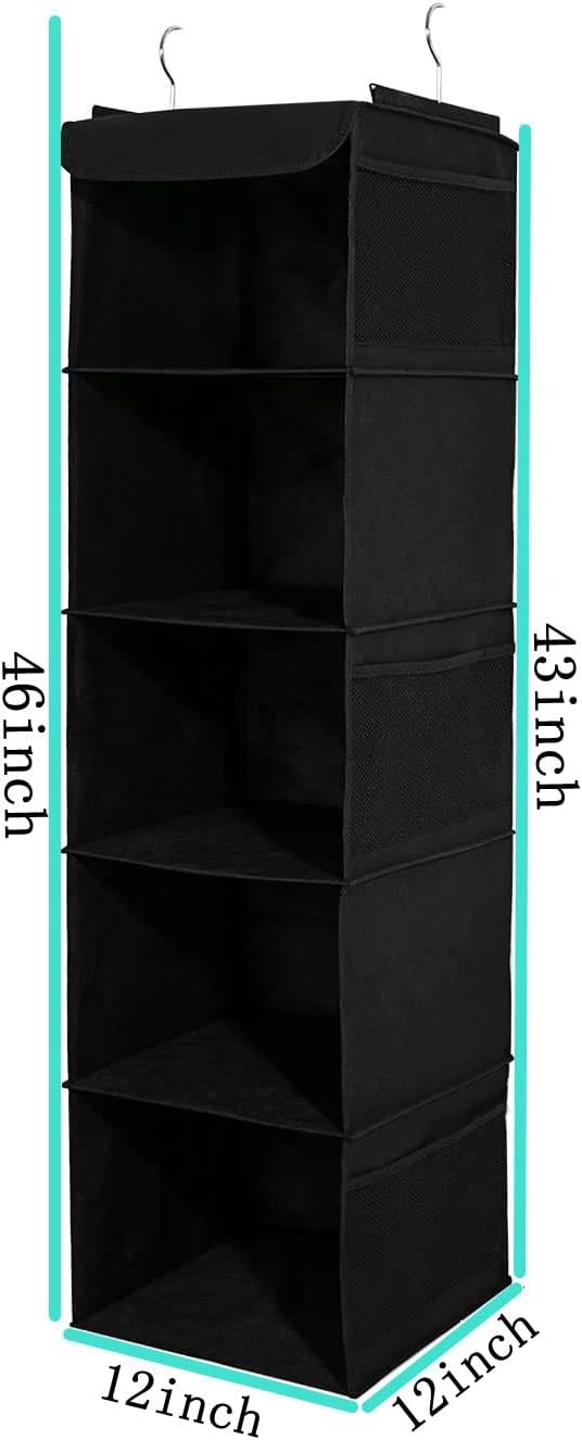 2 Pack 6 Shelves Hanging Closet Organizer with 2 Drawer, Hanging Storage with 4 Side Pockets for Clothes Shoes, 43.5"x12"x12"(Gray)