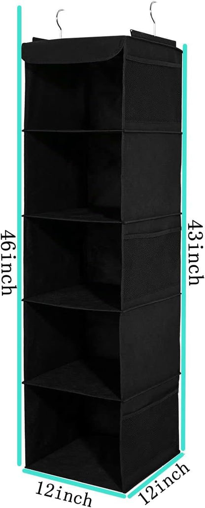 2 Pack 6 Shelves Hanging Closet Organizer with 2 Drawer, Hanging Storage with 4 Side Pockets for Clothes Shoes, 43.5"x12"x12"(Gray)