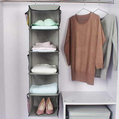 2 Pack 6 Shelves Hanging Closet Organizer with 2 Drawer, Hanging Storage with 4 Side Pockets for Clothes Shoes, 43.5"x12"x12"(Gray)