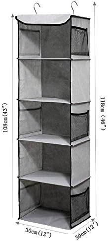 2 Pack 6 Shelves Hanging Closet Organizer with 2 Drawer, Hanging Storage with 4 Side Pockets for Clothes Shoes, 43.5"x12"x12"(Gray)