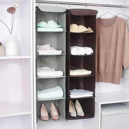 2 Pack 6 Shelves Hanging Closet Organizer with 2 Drawer, Hanging Storage with 4 Side Pockets for Clothes Shoes, 43.5"x12"x12"(Gray)