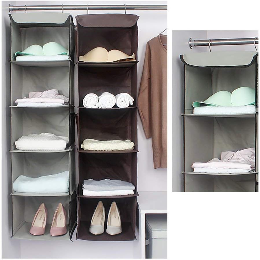 2 Pack 6 Shelves Hanging Closet Organizer with 2 Drawer, Hanging Storage with 4 Side Pockets for Clothes Shoes, 43.5"x12"x12"(Gray)