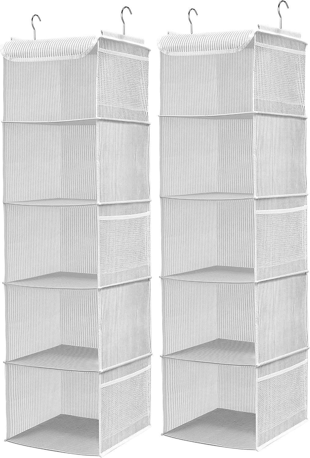 2 Pack 6 Shelves Hanging Closet Organizer with 2 Drawer, Hanging Storage with 4 Side Pockets for Clothes Shoes, 43.5"x12"x12"(Gray)